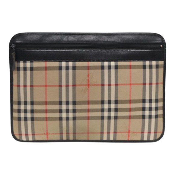 BURBERRY Nova Check Document Case Canvas Beige Auth HK1549 - Picture 2 of 16